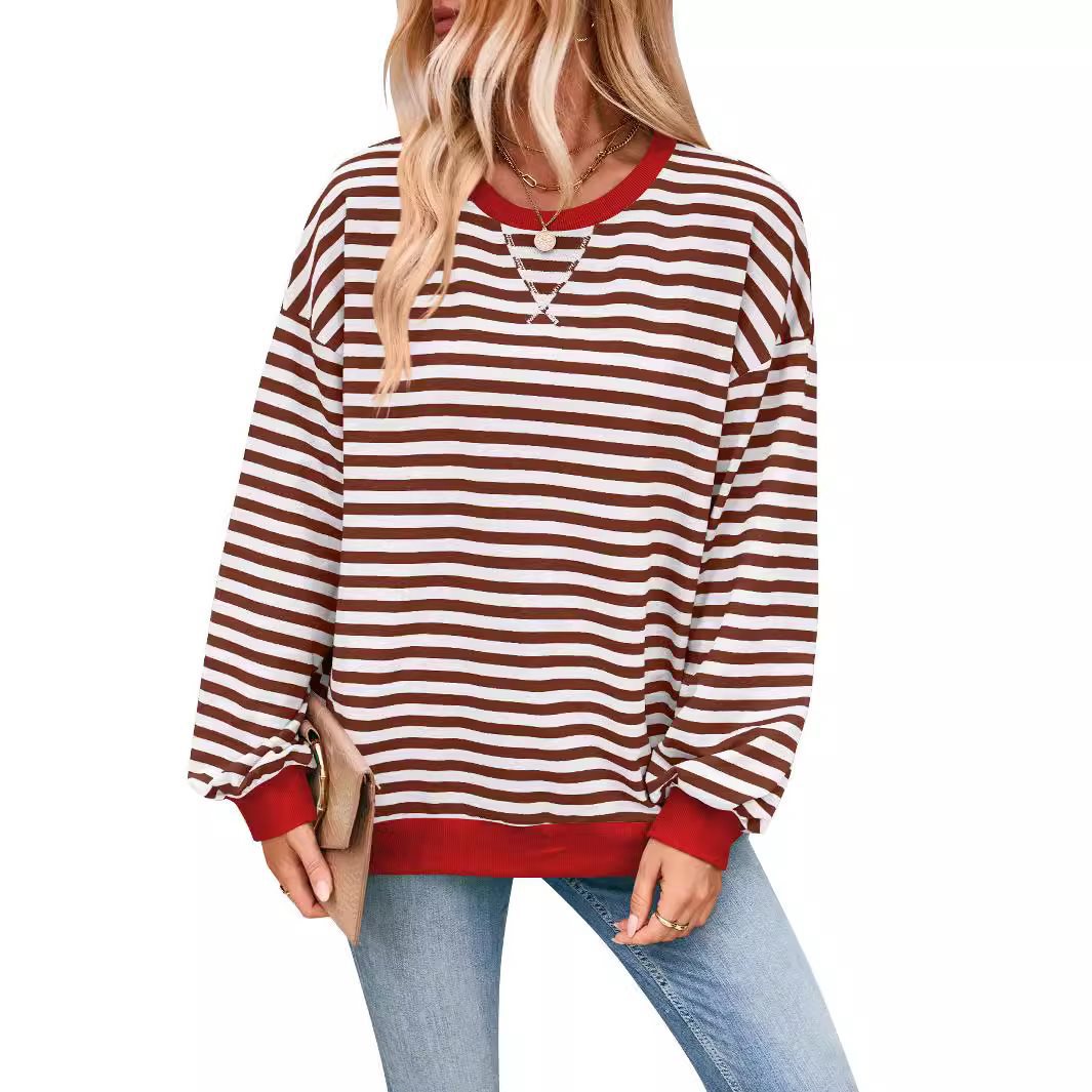 Women casual sweater with striking striped pattern and elastic edges Lune London
