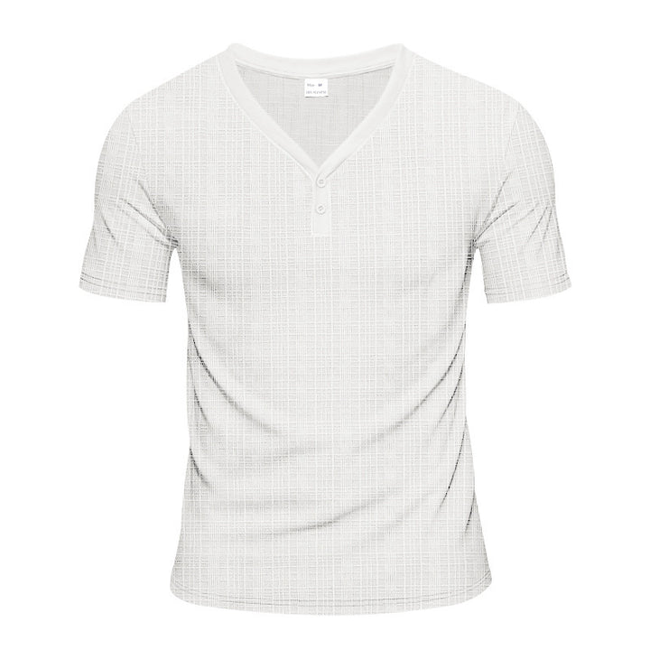 Men's short sleeve Henley t-shirt with geometric structure design and trendy V-neck Lune London