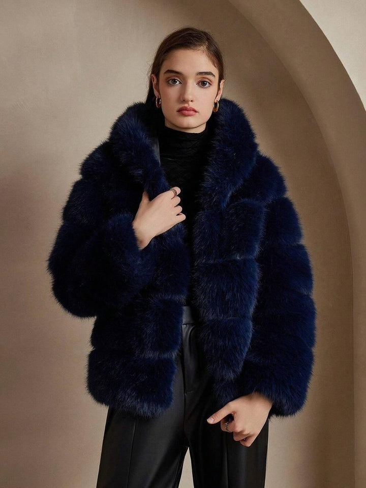 Ladies Trendy Faux Fur Jacket with Hood Lune London