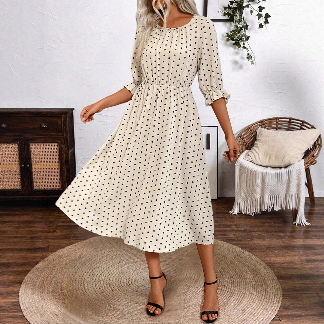 Lune London puff sleeve midi dress with an elastic waist