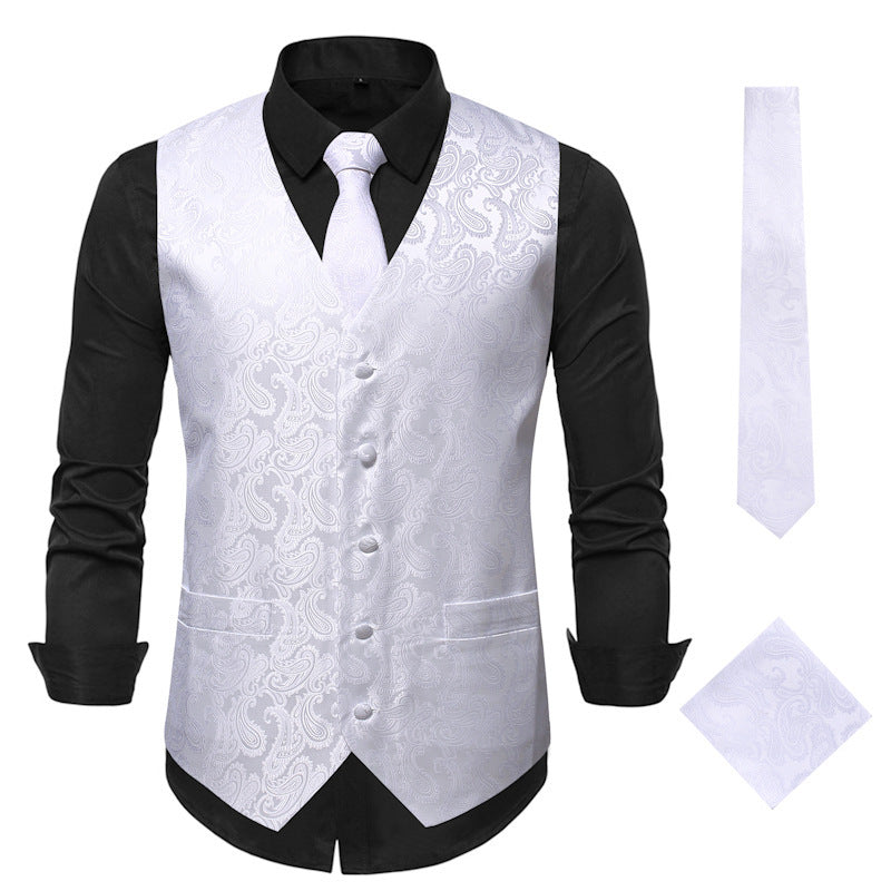 Men's Elegant Vest with Fine Paisley Pattern and Matching Tie Set Lune London