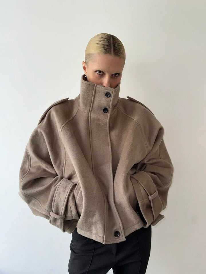 Ladies Oversized Wool Jacket with Large Collar and Practical Pockets Lune London