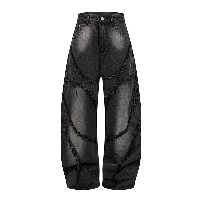 Women's baggy jeans with high waist, balloon-shaped width, and frayed patch seams Amarae
