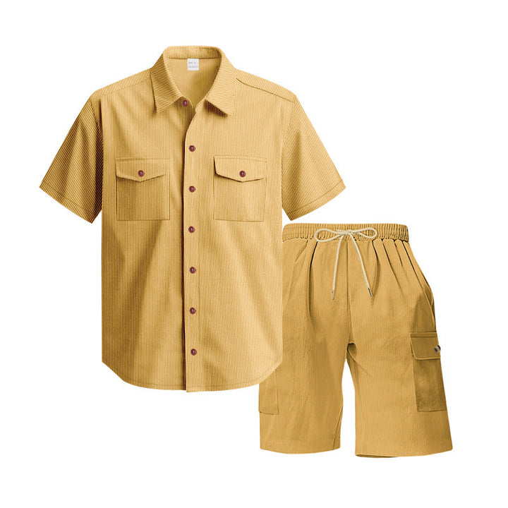 Casual shirt for men and shorts set with practical chest pockets and elastic waistband Lune London