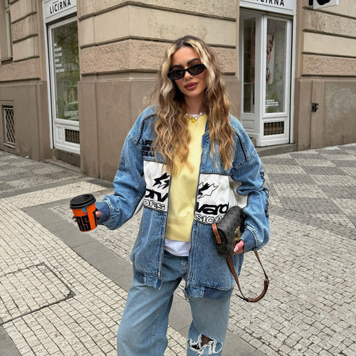 Oversized denim jacket for women with contrasting applications and a modern fit Amarae