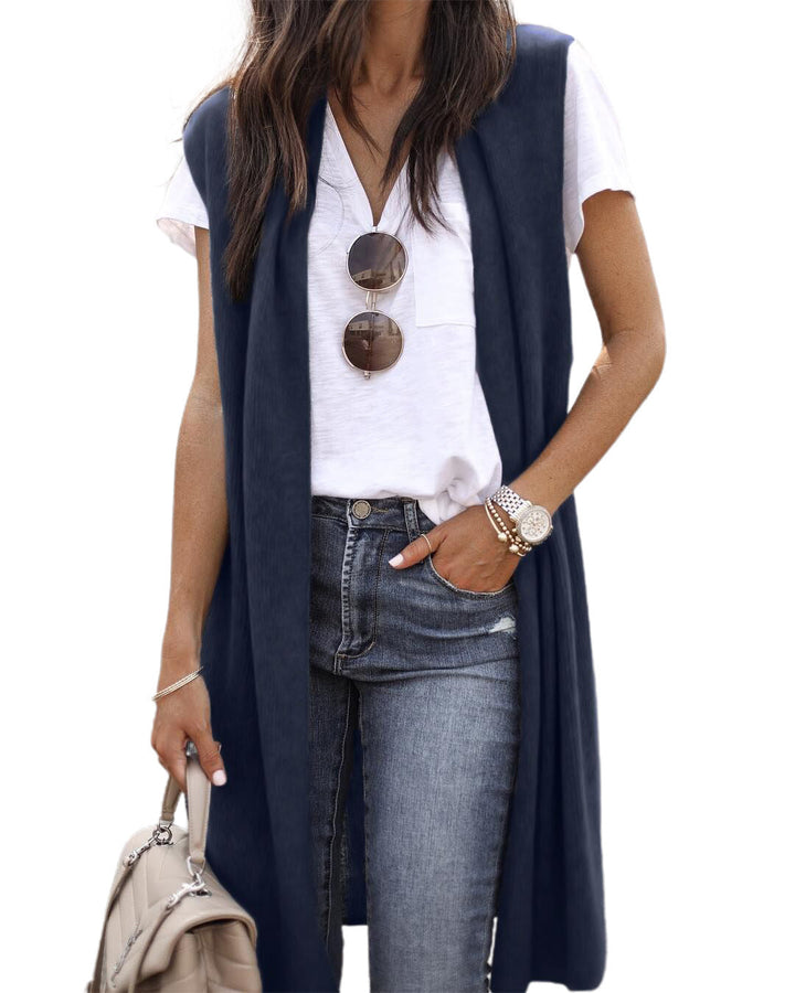 Women Open Cardigan with Casual Cut and Long Side Panels Lune London