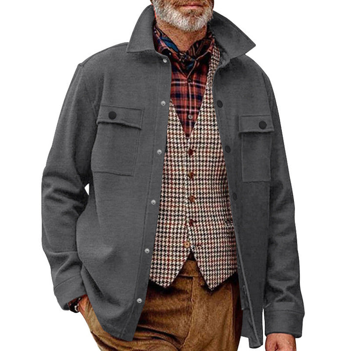 Men's Fleece Shirt Jacket with Two Chest Pockets and Stylish Stand-Up Collar Lune London