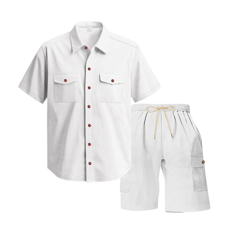 Casual men's short sleeve shirt with chic cargo shorts set