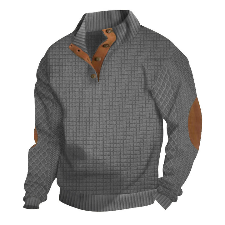 Elegant sweater for men with textured channel pattern and contrasting elbow patches Lune London