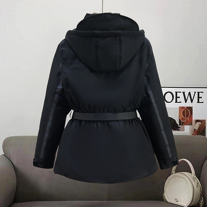 Ladies insulated parka with practical belt at the waist and large pockets Lune London