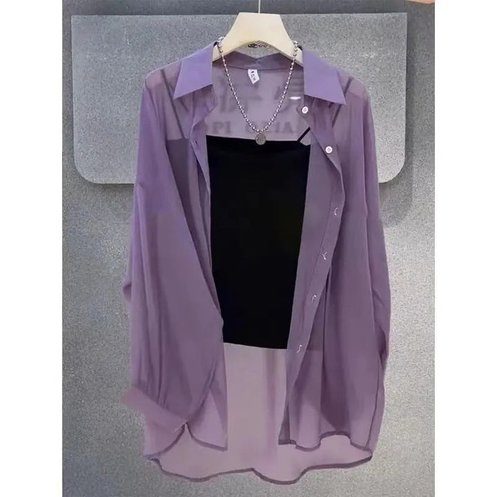 Femme Transparent Button-Down Layered Tunic Lune London