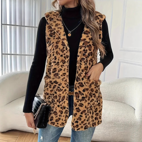 Ladies comfortable jacket with hood and leopard print Amarae