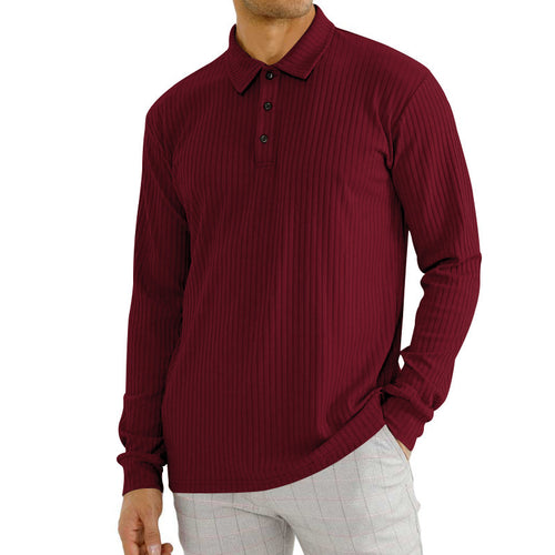 Men's long sleeve polo with texture and button placket Amarae