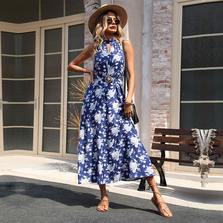 Maxi dress with floral print for women with high slit detail Lune London