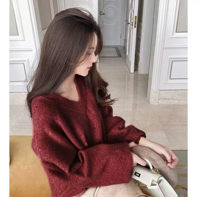 Pull surdimensionné pour femmes en V en matériau doux avec une coupe décontractée Chic & Stil