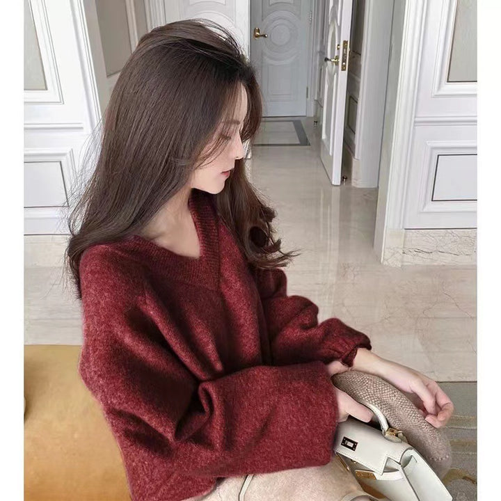 Pull surdimensionné pour femmes en V en matériau doux avec une coupe décontractée Chic & Stil