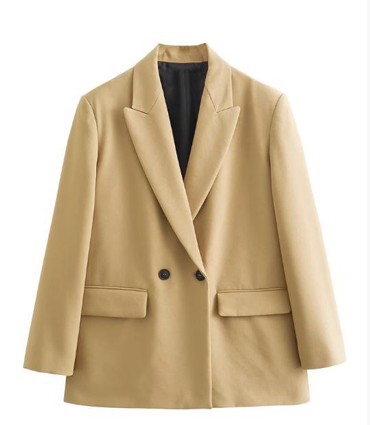 Women's Double-Breasted Boxy Blazer with Boxy Silhouette and Lapel Collar Amarae