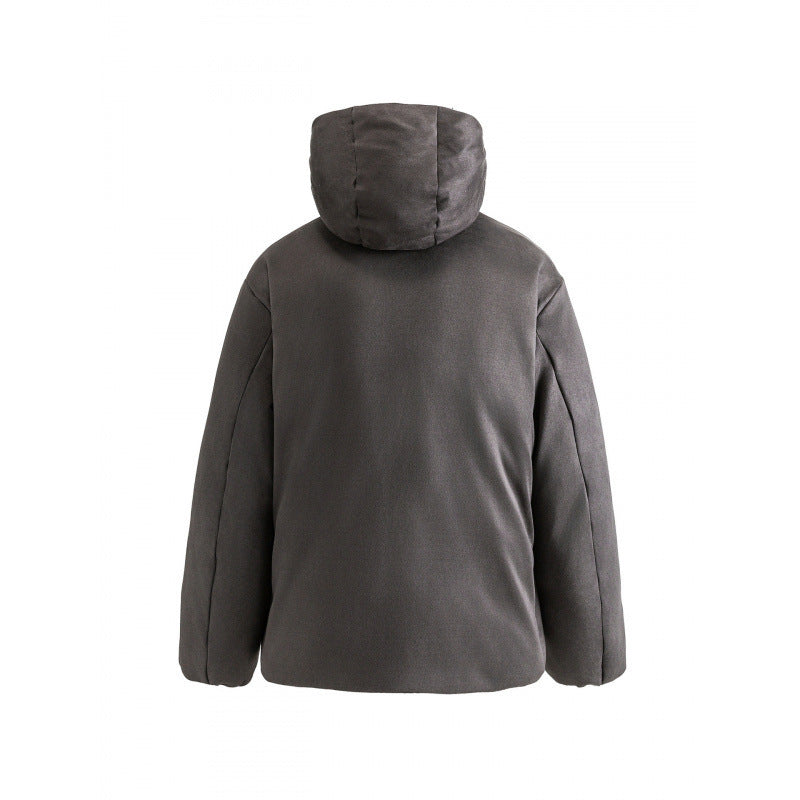 Unisex Padded Hooded Jacket in Boxy Cut with High Shawl Collar and Kangaroo Pockets Amarae