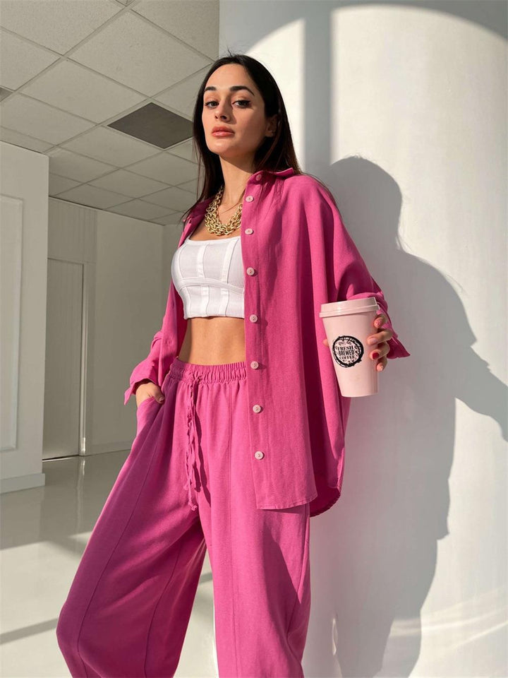 Tenue d'été décontractée pour femmes avec blouse surdimensionnée et pantalons larges Lune London
