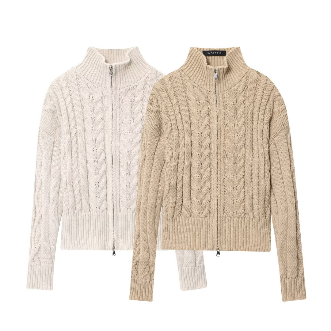 Lune London women's zip knit jacket with high collar