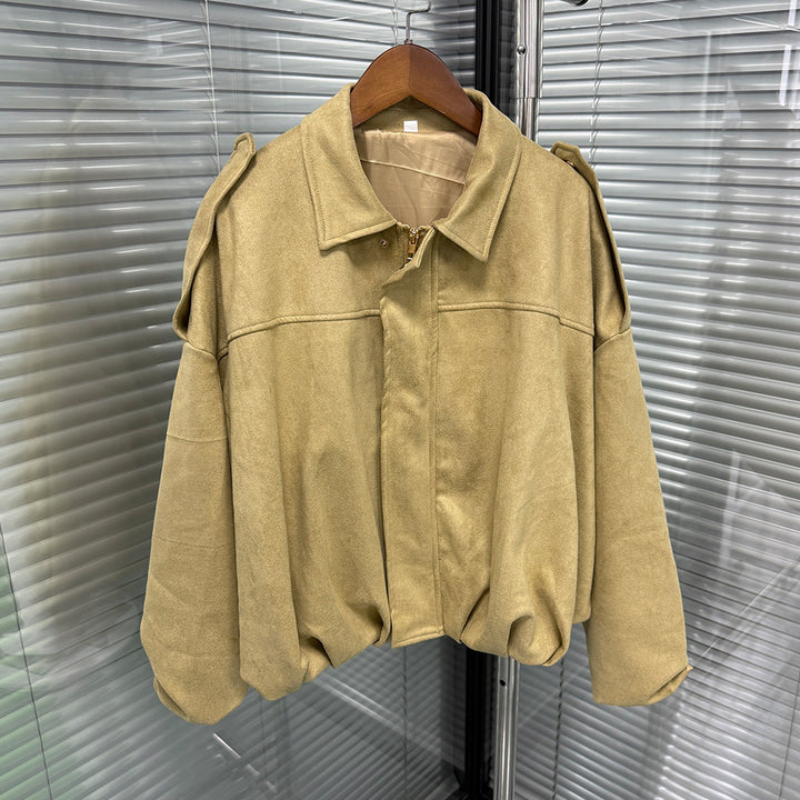Women’s Oversized Cropped Jacket with Balloon Hem and Shoulder Cutouts Amarae