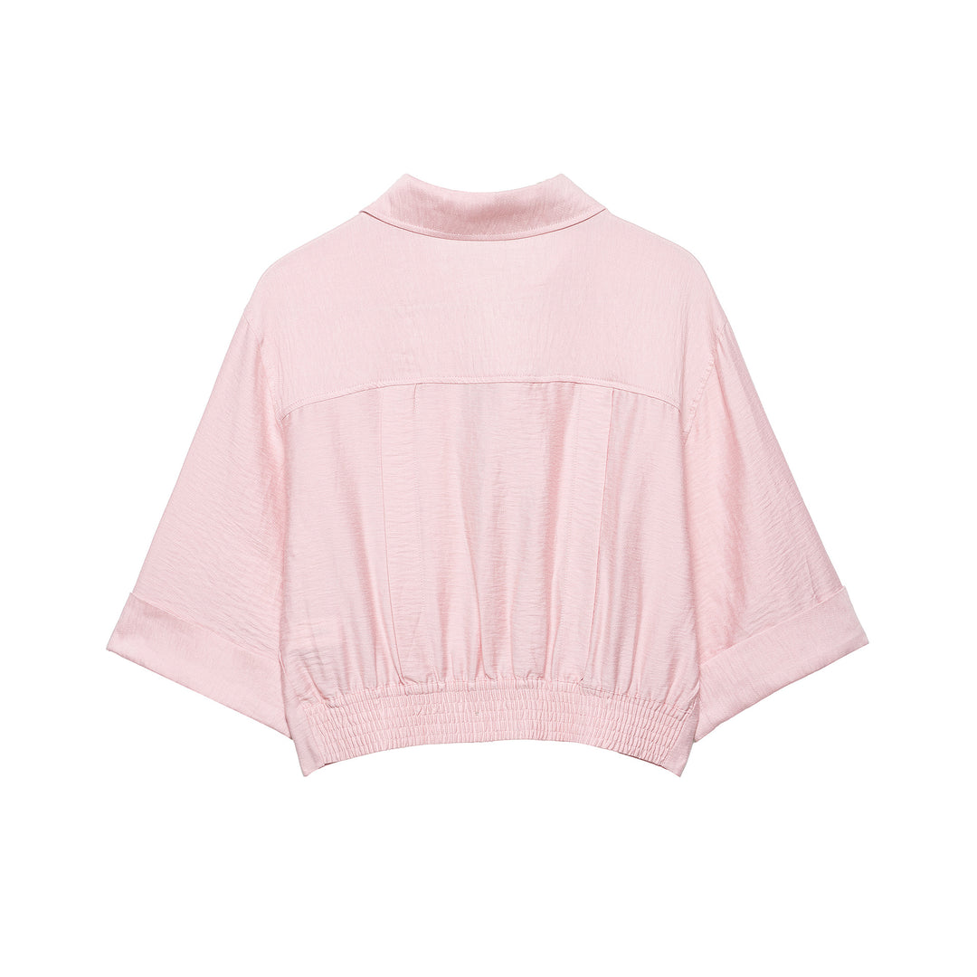 Women's Oversize Lightweight Shirt Blouse with Buttoned Sleeves and V-Neck Amarae