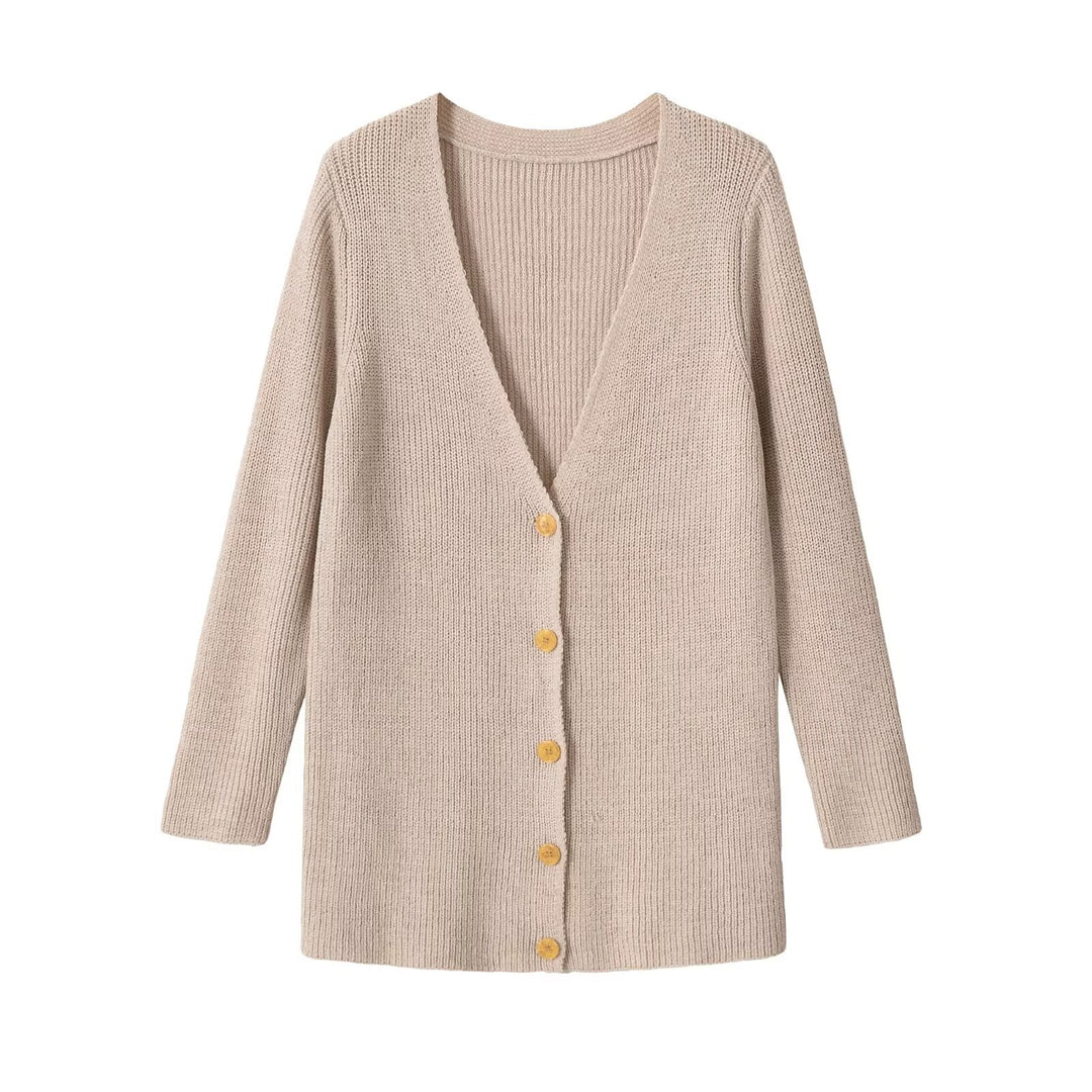 Women's Longline Knit Cardigan with V-Neck and Continuous Button Placket Amarae