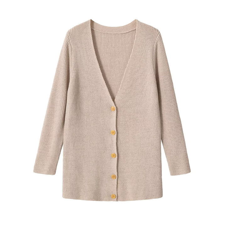 Women's Longline Knit Cardigan with V-Neck and Continuous Button Placket Amarae