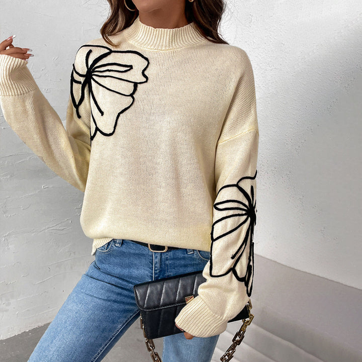 Knitted pullover for women with floral design and high collar Lune London