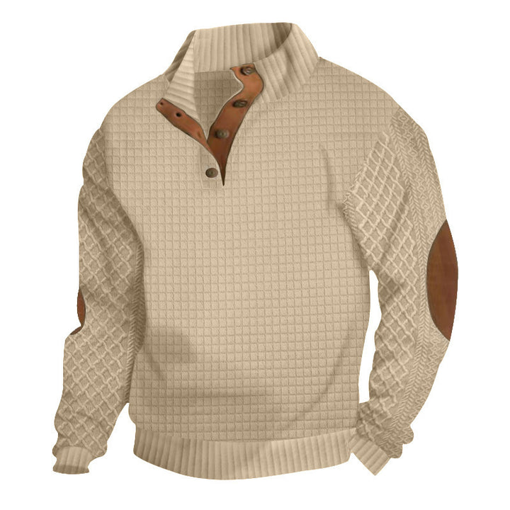 Elegant sweater for men with textured channel pattern and contrasting elbow patches Lune London