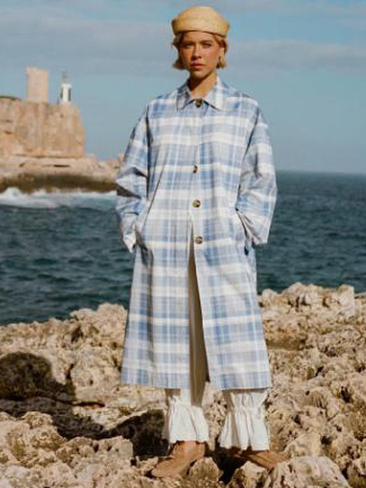 Women's Checked Lightweight Trench Coat with Mid-Length Oversized Silhouette Amarae