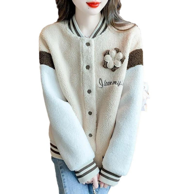 Veste universitaire pour femme élégante et chaude avec fermeture à boutons et décor floral Chic & Stil