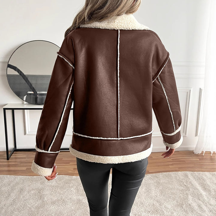 Trendy faux leather jacket for women with cozy teddy lining Lune London