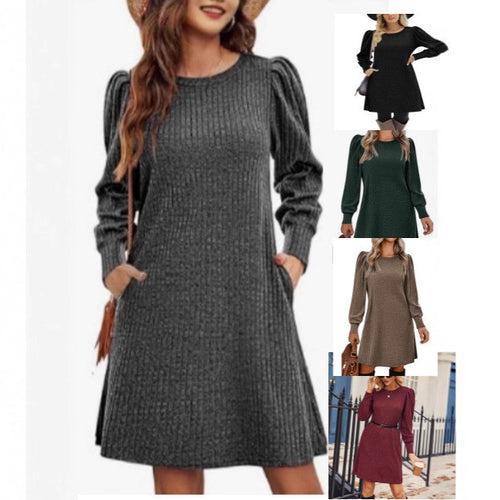Robe pull femme avec tricot à côtes décontracté et élégantes manches bouffantes Chic & Stil