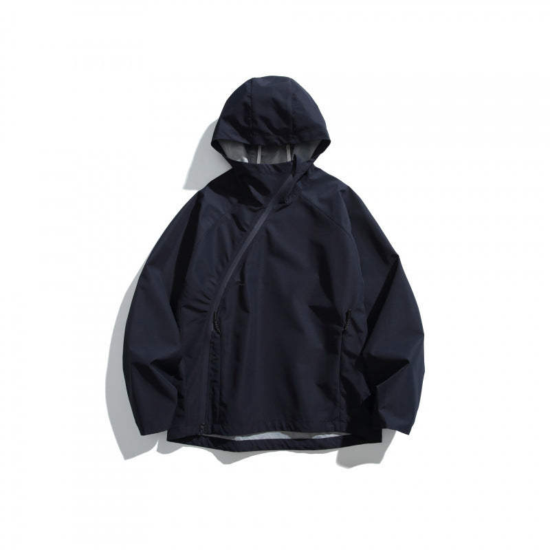Unisex Lightweight Tech Rain Jacket with Asymmetrical Zipper Amarae