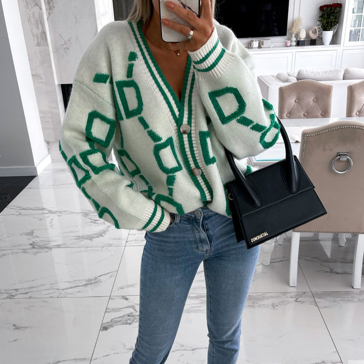 Knitted jacket for women with a unique geometric pattern and a comfortable fit Lune London