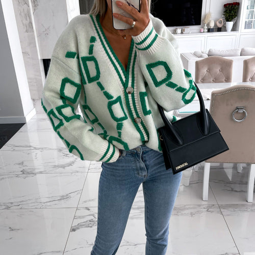 Knitted jacket for women with a unique geometric pattern and a comfortable fit Amarae