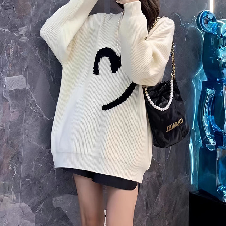 Sweater surdimensionné pour femmes avec motif de smiley tricoté Chic & Stil