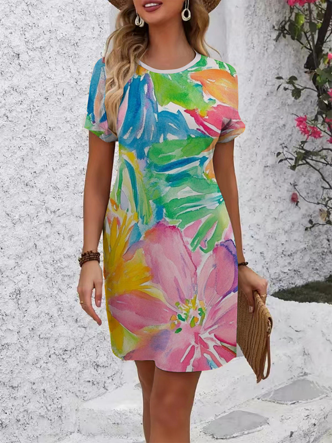 Women's comfortable casual dress with vibrant floral pattern and loose fit Lune London