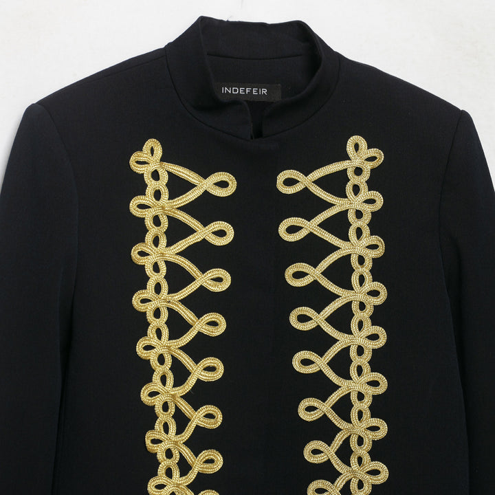 Women's Cropped Military-Inspired Short Jacket with Decorative Gold Trim Amarae