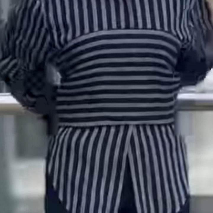 Women Striped Shirt Blouse with Waist Belt, Longer Hem and Side Slit Amarae