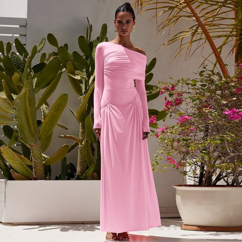 Elegant maxi dress for women with asymmetrical design and ruching Amarae