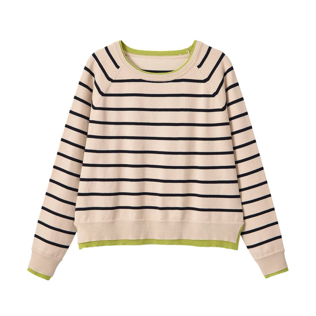 Women fine knit sweater with layer look, round neck and raglan sleeves Amarae