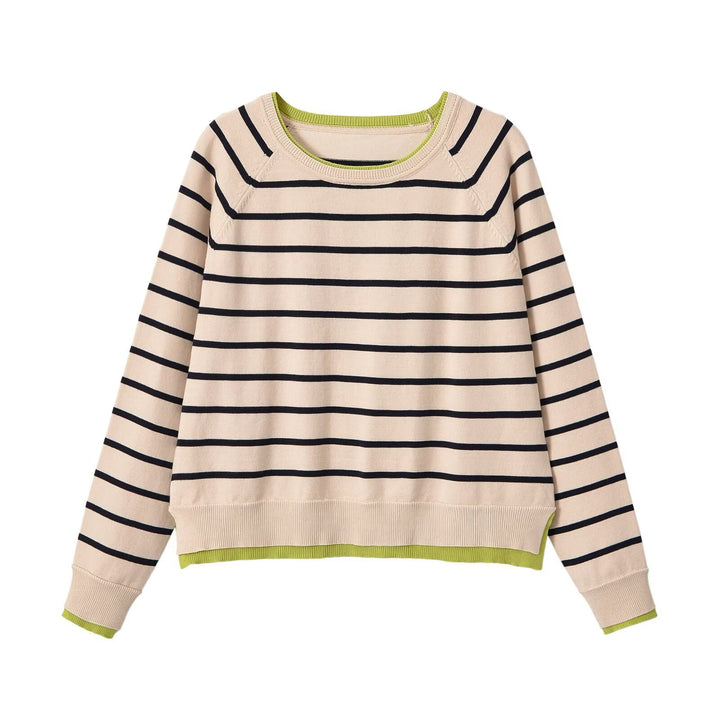 Women fine knit sweater with layer look, round neck and raglan sleeves Amarae
