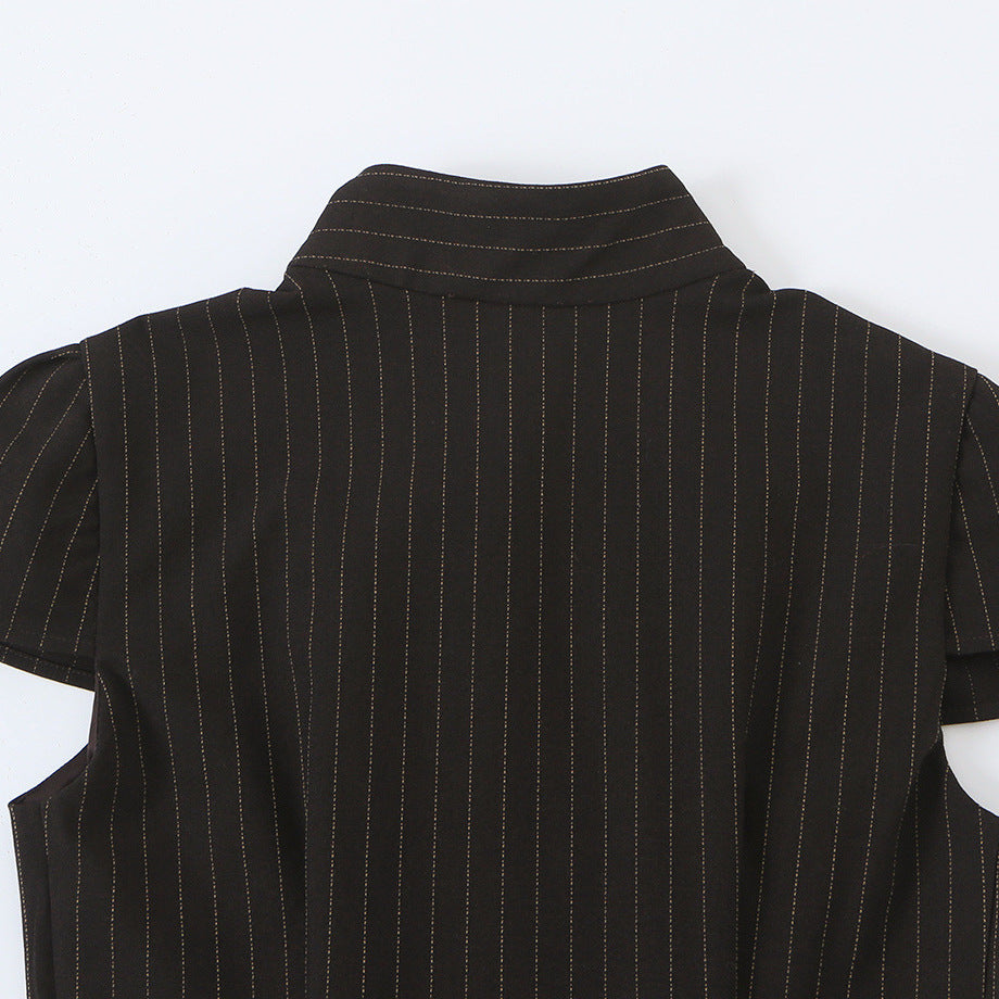 Women Tailored Short Sleeve Waistcoat with Pinstripes and Double Button Placket Amarae