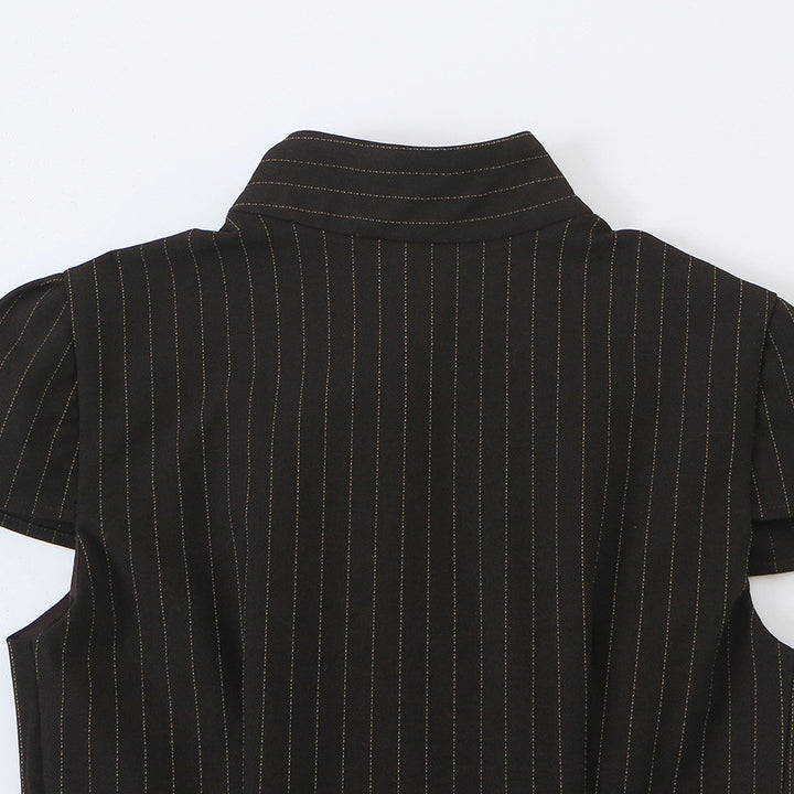 Women Tailored Short Sleeve Waistcoat with Pinstripes and Double Button Placket Amarae