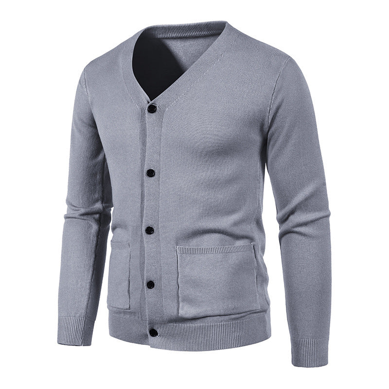 Knitted men's V neck jacket with practical pockets Lune London