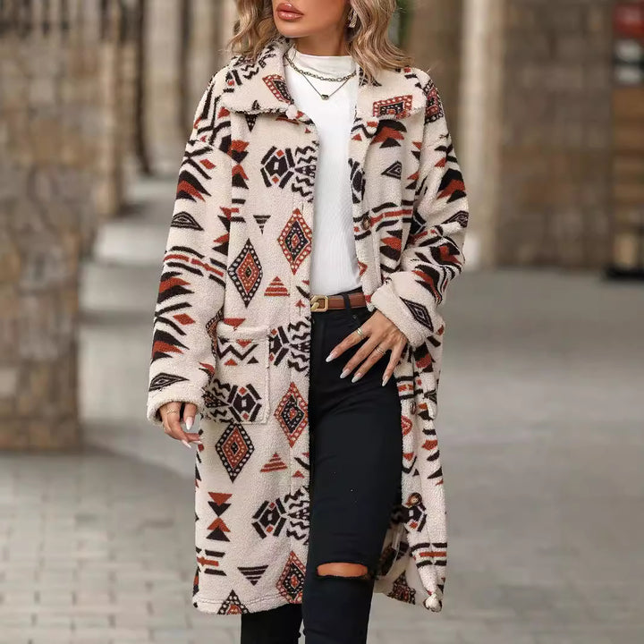 Lune London women's teddy jacket with a unique geometric pattern