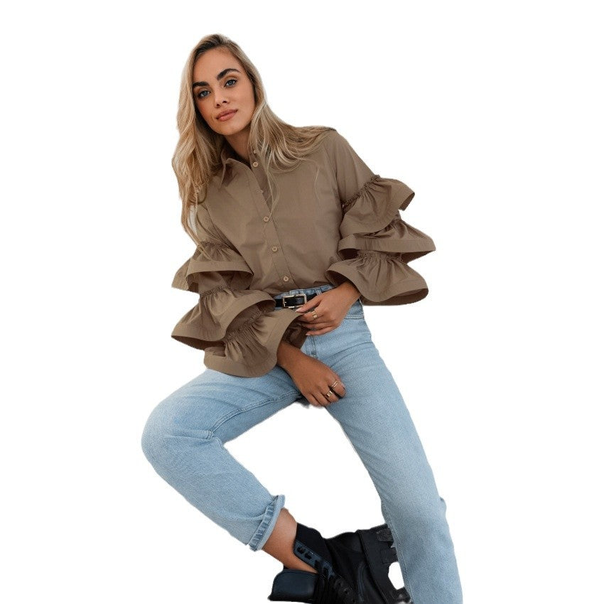 Women blouse with voluminous ruffled sleeves Lune London