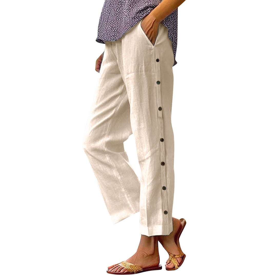 Women Lightweight and Breezy Summer Pants with Side Buttons Lune London